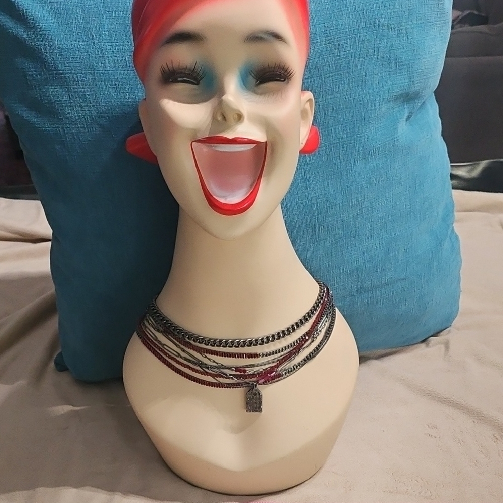 Chico's Layered Multichain Necklace in Red and Silver